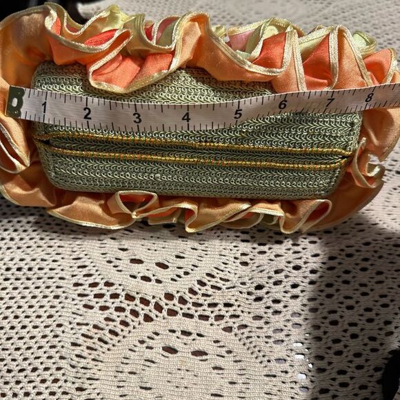 Mary Frances Floral Beaded Ruffled Small Handbag Pink Yellow - Picture 11 of 12